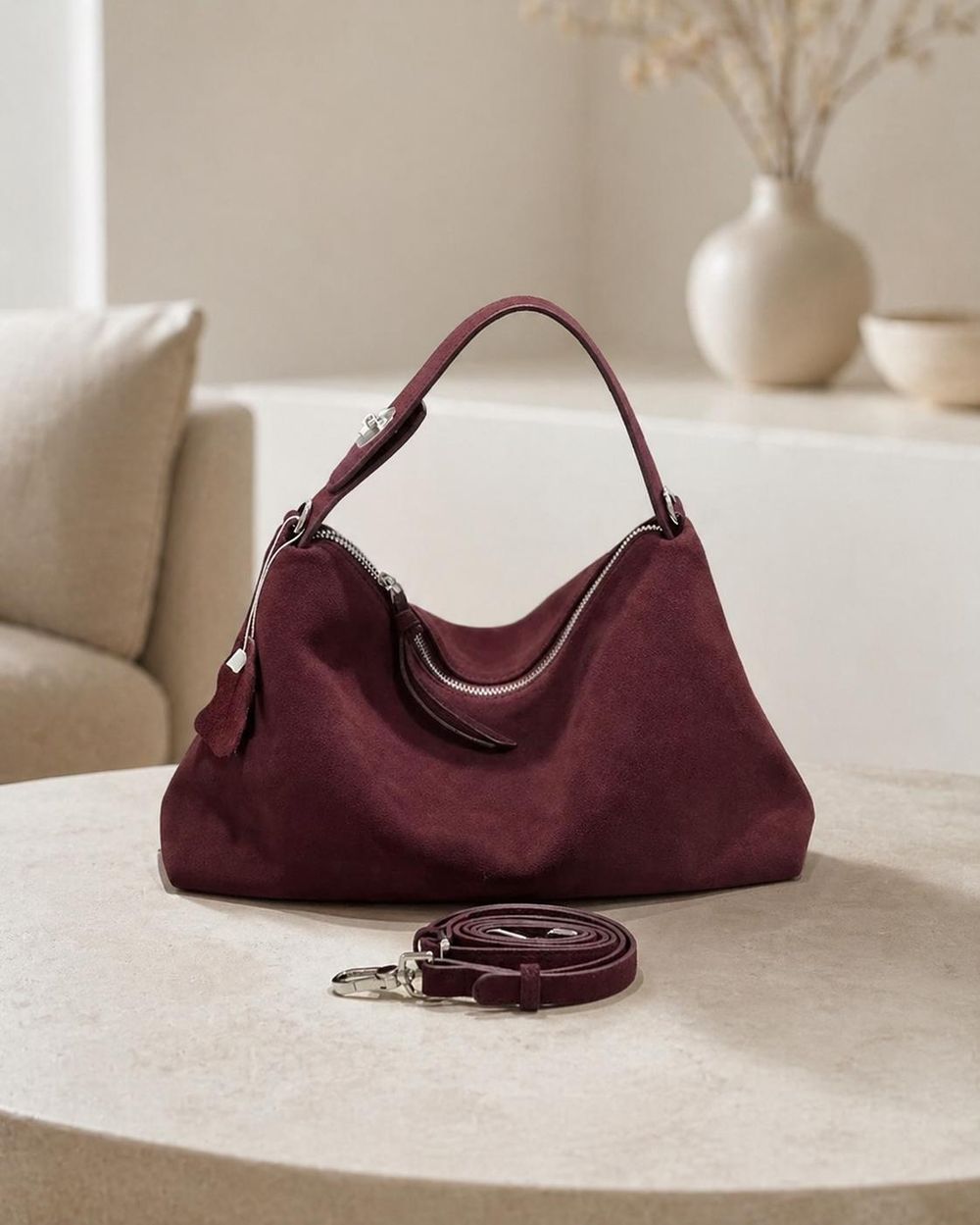 Women's Genuine Suede Cowhide Leather Shoulder Bag detail photo 2