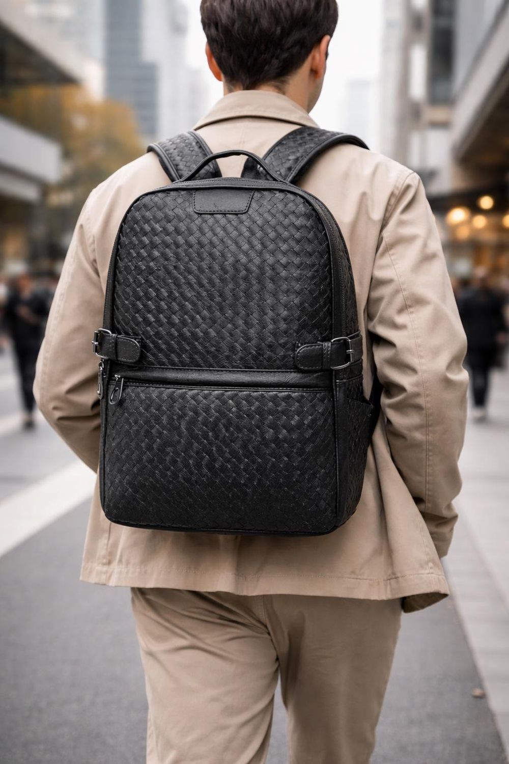 Woven Leather Backpack for Men & Women detail photo 2